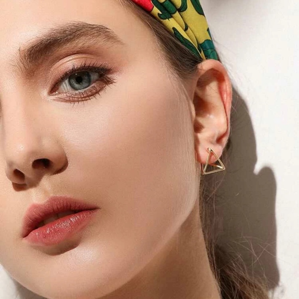 Gold Geo Triangle Earrings - Picture 2 of 6